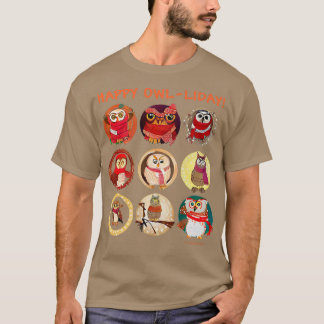 Camiseta HAPPY OWLLIDAY Corujas Adoráveis Vestindo Scarfs O