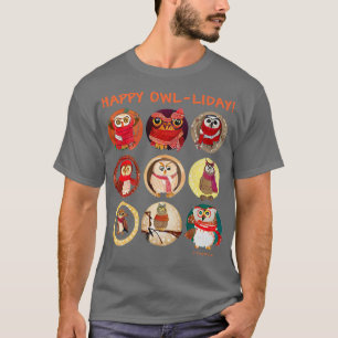 Camiseta HAPPY OWLLIDAY Corujas Adoráveis Vestindo Scarfs O