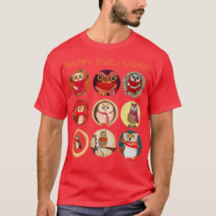 Camiseta HAPPY OWLLIDAY Corujas Adoráveis Vestindo Scarfs O