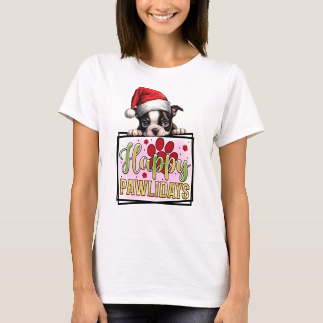 Camiseta Happy Pawlidays Buldogue Francês (Frente)