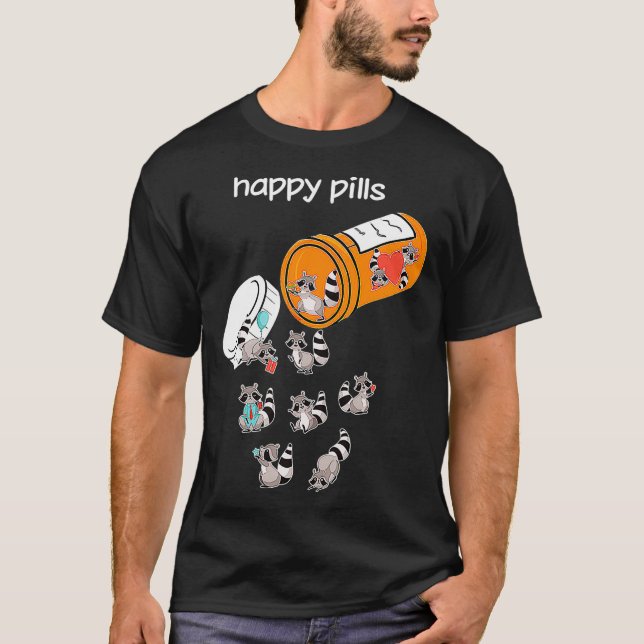 Camiseta Happy Pills Raccoon Funny Raccoon  (Frente)