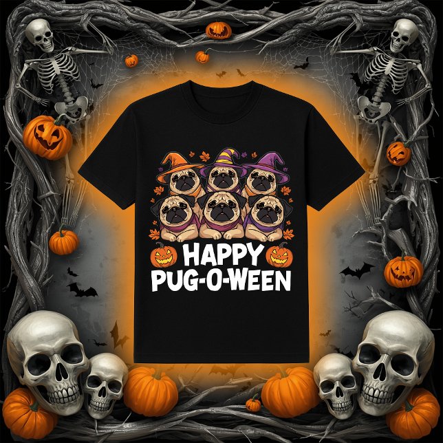 Camiseta Happy Pug-O-Ween | Caninos Adoráveis de Halloween (Criador carregado)