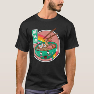 Camiseta Happy Ramen Bowl Rainbow Japão Estilo Otaku Vaporw