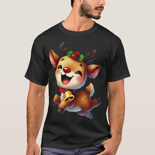 Camiseta Happy Reindeer Com Arte De Bell De Jingle (Frente)