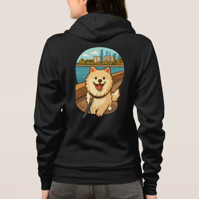 Camiseta Happy Samoyed Walk by the City Waterfront (Verso)