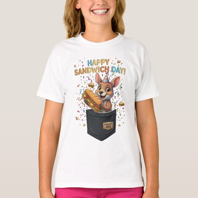 Camiseta Happy Sandwich Day Boss- Kangaroo Foodie Animal (Frente)