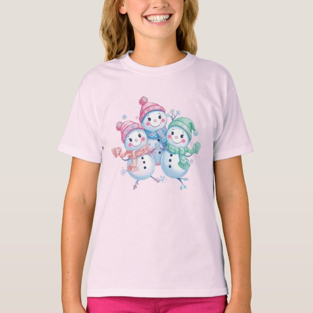 Camiseta Happy Snowflake Friends – Kids Christmas Tee (Frente)