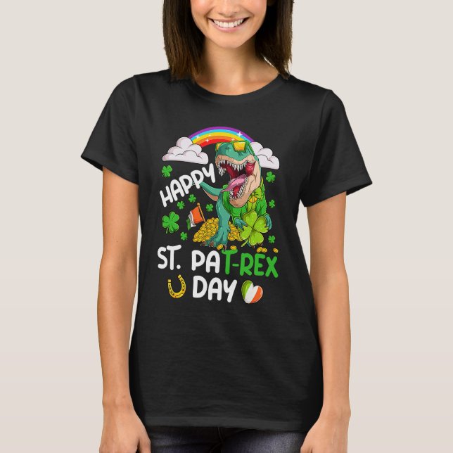 Camiseta Happy St PaT Rex Dinosaur Trex Dino Saint Patrick' (Frente)