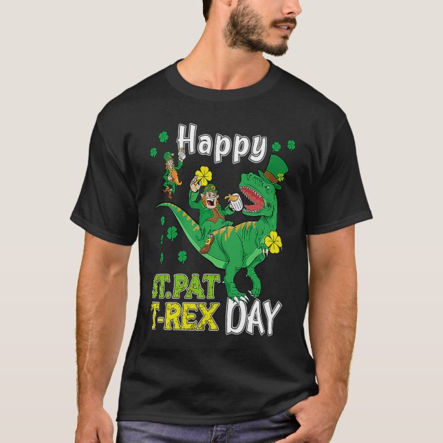 Camiseta Happy St Pat Rex Saint Patrick's Day Leprechaun Di (Frente)