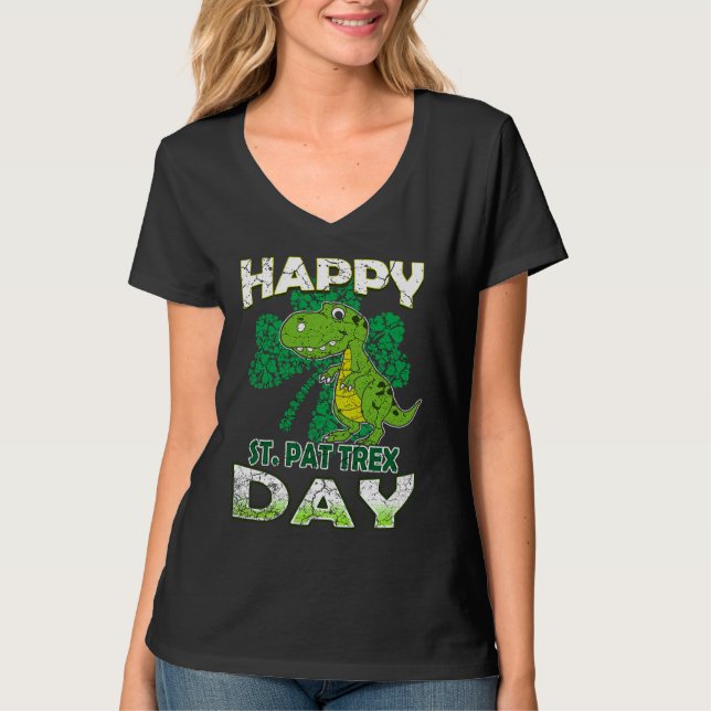 Camiseta Happy St Pat Rex St Patrick's Day Cute Dinosaur Ki (Frente)