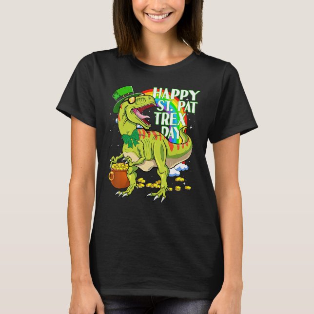 Camiseta Happy St Pat T-rex Day Green Lucky Shamrock St Pat (Frente)