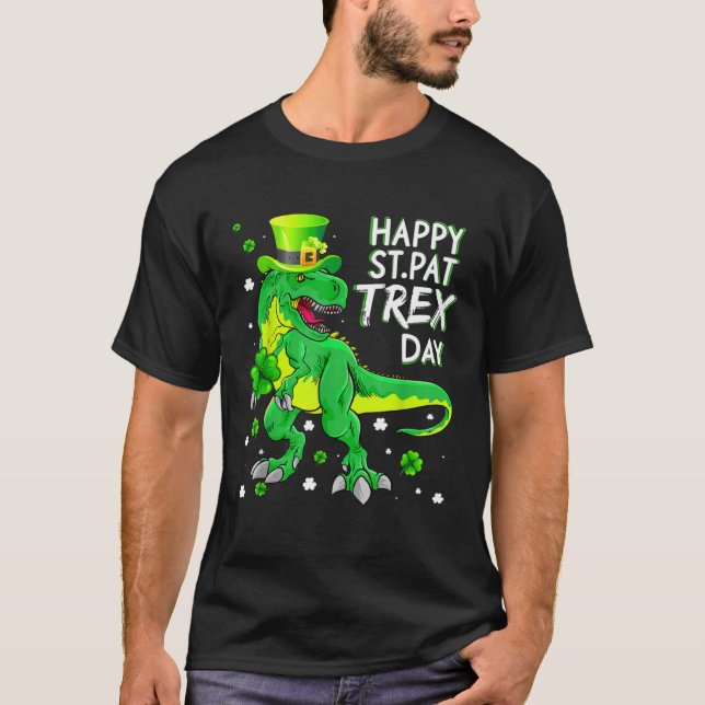 Camiseta Happy St Pat T Rex Saint Patrick's Day Boys Kids I (Frente)