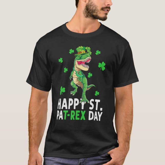 Camiseta Happy St Pat T Rex Saint Patrick's Day Dinosaur Bo (Frente)