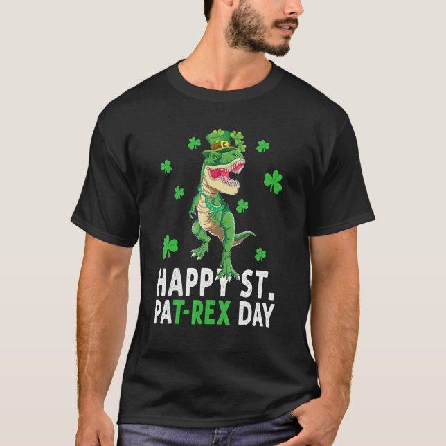 Camiseta Happy St Pat T Rex Saint Patrick's Day Dinosaur Bo (Frente)