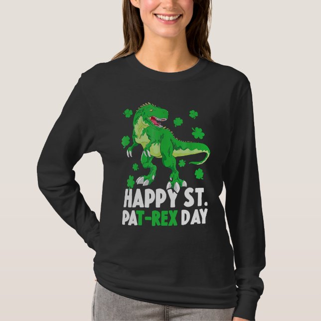 Camiseta Happy St Pat T Rex Saint Patrick's Day Dinosaur Bo (Frente)