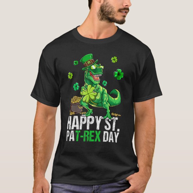 Camiseta Happy St Pat T Rex Saint Patrick's Day Dinosaur Bo (Frente)