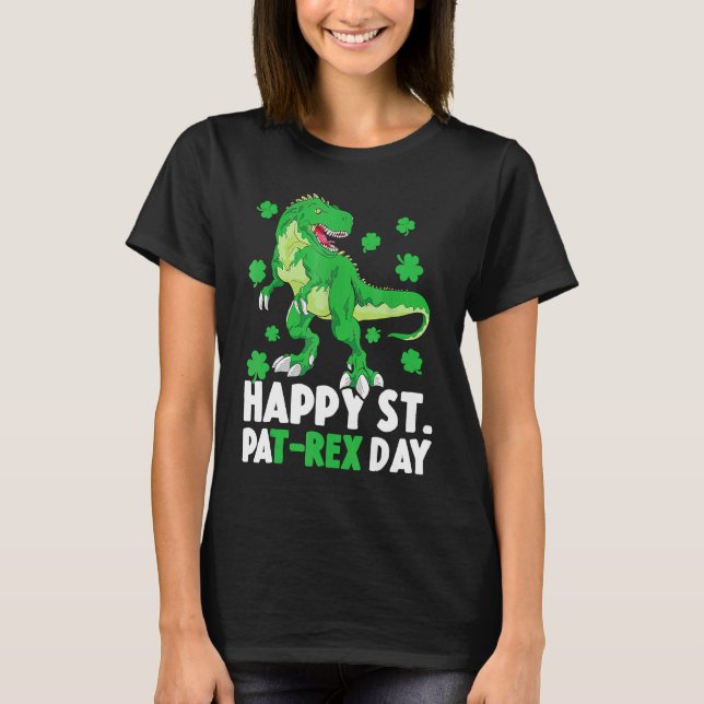 Camiseta Happy St Pat T Rex Saint Patrick's Day Dinosaur Bo (Frente)