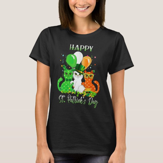 Camiseta Happy St Patrick's Day Cats Ireland Flag Shamrock  (Frente)