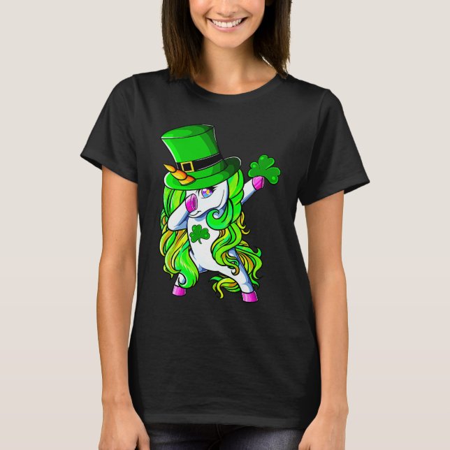 Camiseta Happy St Patrick's Day Dabbing Unicorn Lucky Shamr (Frente)