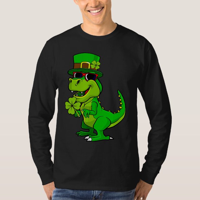 Camiseta Happy St Patrick's Day Dinosaur Rex Lucky Shamrock (Frente)