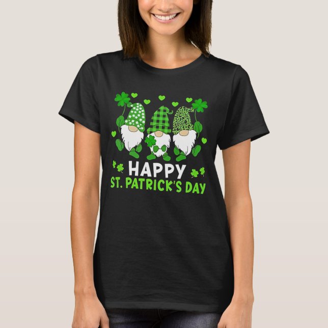 Camiseta Happy St Patricks Day Funny Gnomes Shamrock Leopar (Frente)