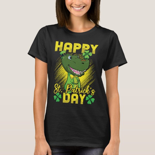 Camiseta Happy St Patricks Day Irish Dinosaur Lucky Rex (Frente)