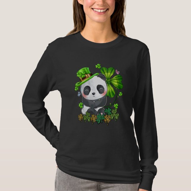 Camiseta Happy St Patrick's Day Panda Green Buffalo Plaid S (Frente)