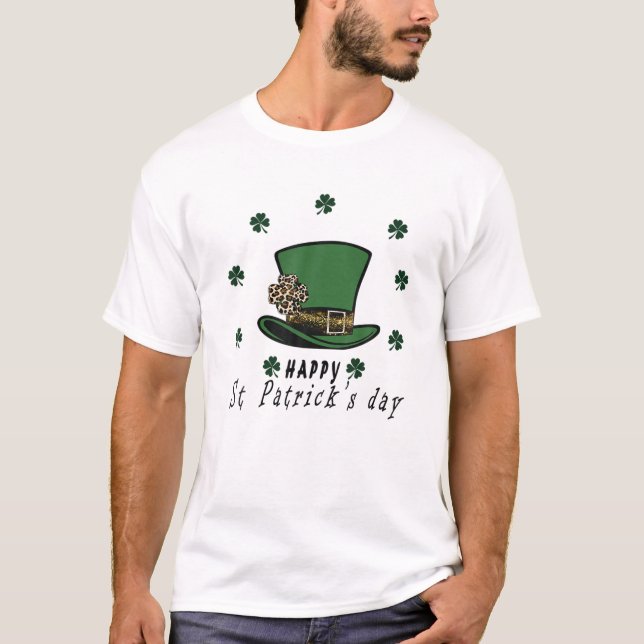 Camiseta Happy St. Patrick's Day Retro Green Leopard Shamro (Frente)
