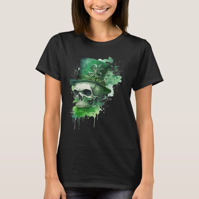 Camiseta Happy St Patricks Day Skull C Green Shamrock (Frente)