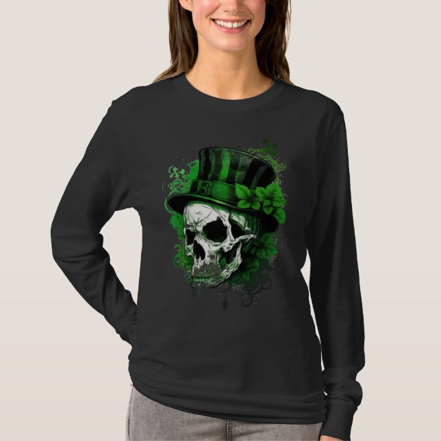 Camiseta Happy St Patricks Day Skull C Green Shamrock  3 (Frente)