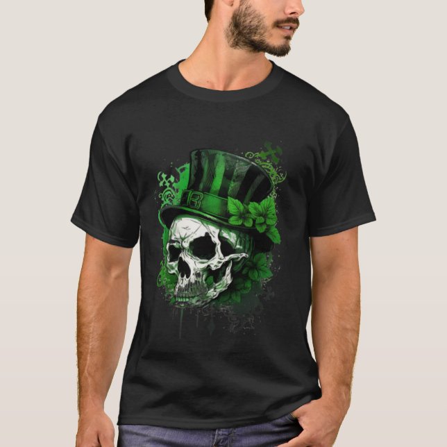 Camiseta Happy St Patricks Day Skull C Green Shamrock  9 (Frente)