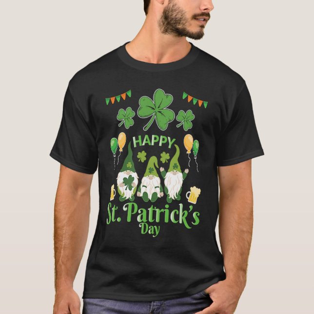 Camiseta Happy St Patrick's Day Three Gnome Irish Flag Sham (Frente)