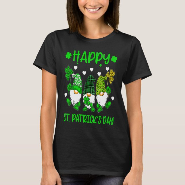 Camiseta Happy St Patrick's Day Three Gnome Irish Shamrock  (Frente)