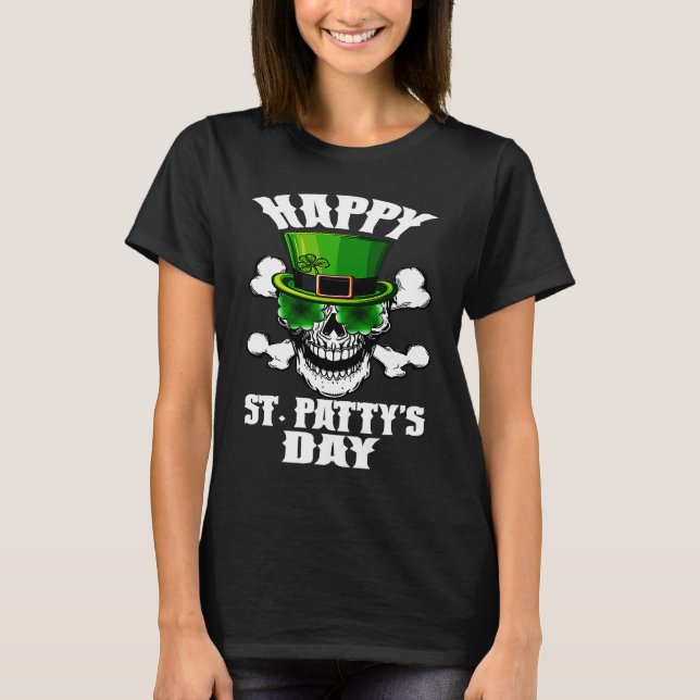 Camiseta Happy St Patty's Day St Patricks Sugar Skull Lepre (Frente)