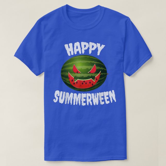 Camiseta Happy Summerween Retro Watermelon Jack O Lantern  (Frente do Design)