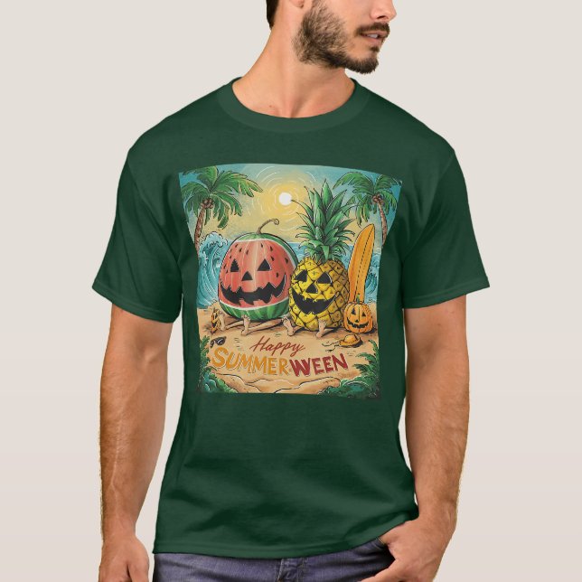 Camiseta Happy Summerween Watermelon Pineapple Beach Vibes  (Frente)