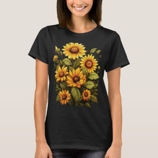 Camiseta Happy Sunflower Garden – Cute Smiling Sunflowers 