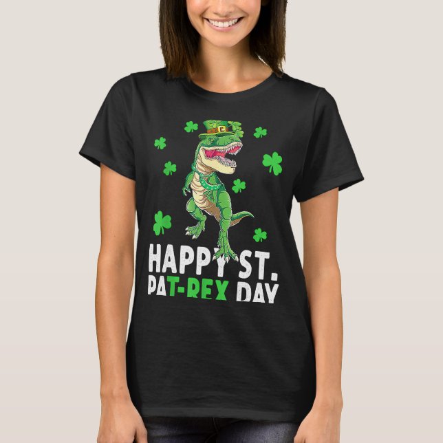 Camiseta Happy T Rex Dinosaur Saint Patrick's Day For Boys  (Frente)
