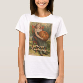 Camiseta Happy Thanksgibing | Vintage Girl with Pumpkin