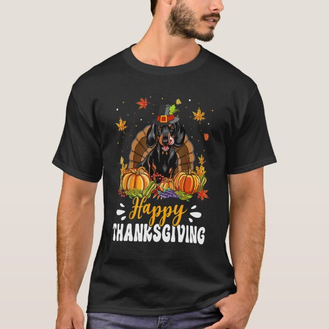 Camiseta Happy Thanksgiving Dachshund Dog Turkey Pumpkin (Frente)