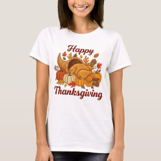 Camiseta Happy Thanksgiving Design — Fall Leaves, Pumpkins
