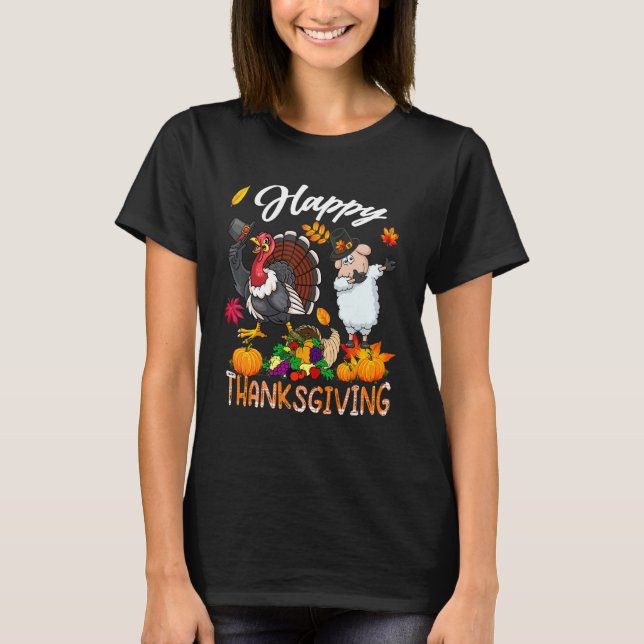 Camiseta Happy Thanksgiving Fall Turkey Dabbing Sheep Weari (Frente)