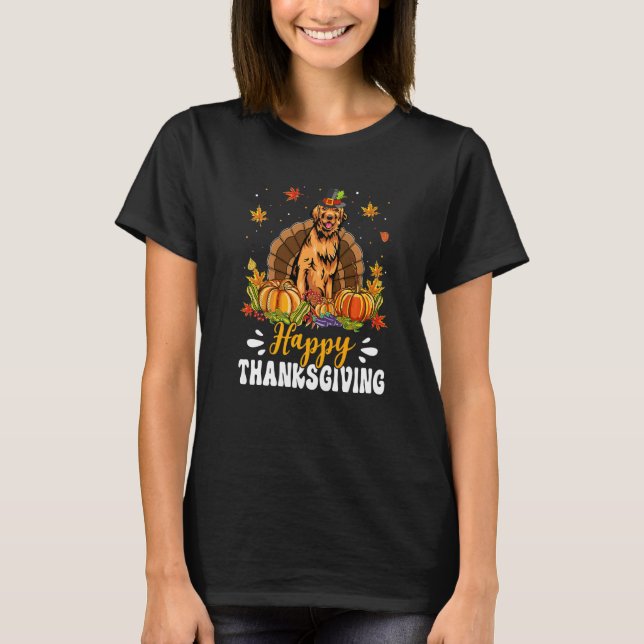 Camiseta Happy Thanksgiving Golden Retriever Dog Turkey Pum (Frente)