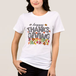 Camiseta Happy Thanksgiving Leopard Print & Fall Leaves Tee