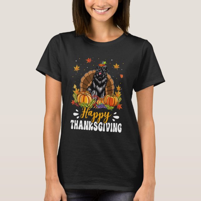 Camiseta Happy Thanksgiving Newfoundland Dog Turkey Pumpkin (Frente)