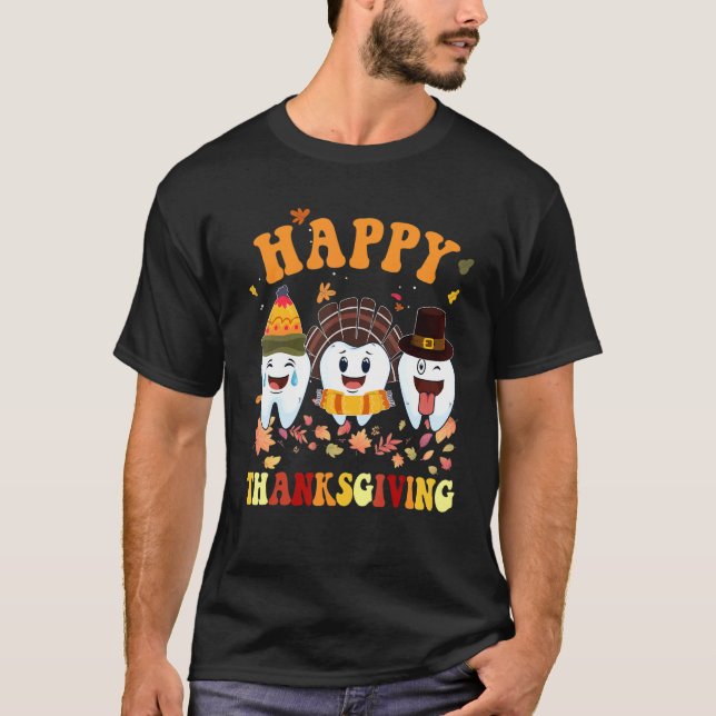 Camiseta Happy Thanksgiving Teeth Dental Turkey Retro Vinta (Frente)