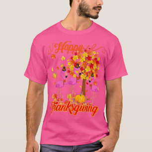 Camiseta Happy Thanksgiving Three Funny Flamingos Wearing H