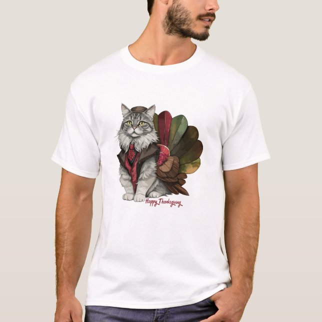 Camiseta Happy Thanksgiving Turkey Cat (Frente)