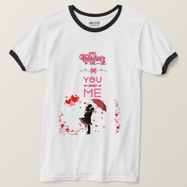 Camiseta Happy Valentine’s Day – You and Me Romantic Love (Frente do Design)