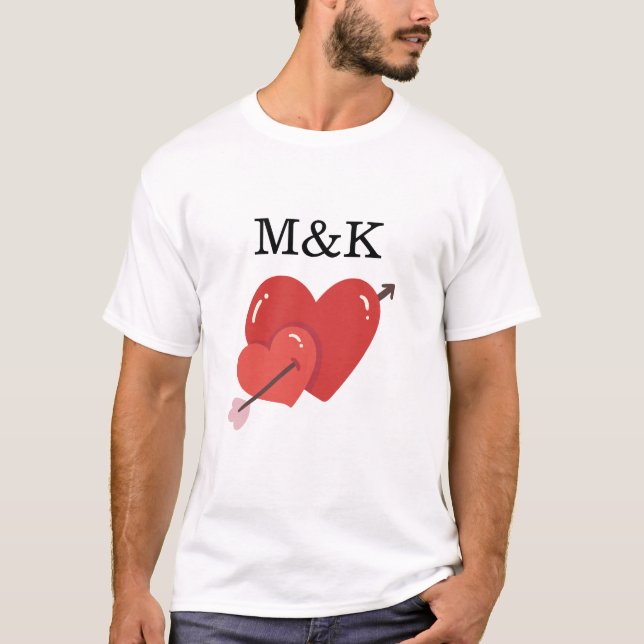 Camiseta Happy valentines cute love hearts monogram  (Frente)